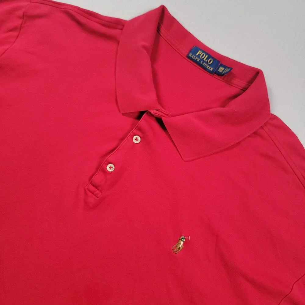 Polo Ralph Lauren Short Sleeve Polo Shirt Mens 3XB Red Solid Cotton Big & Tall
